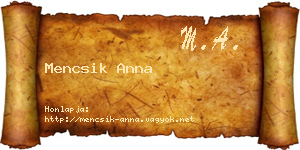 Mencsik Anna névjegykártya